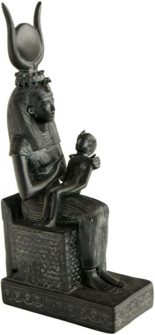 Ancient Egyptian Goddess Isis Nursing Horus Statue Black 9.  5 "