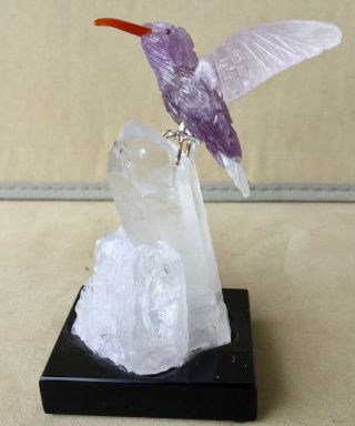 Amethyst Hummingbird On Quartz Crystal 5  - Peter Muller