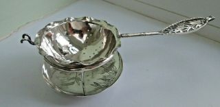 Vintage Chinese Export Solid Silver Tea Strainer On Stand,  85gm