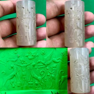 Sassanian Very Old Agate Historical King Animals Wonderful Cylinder Seal Bead