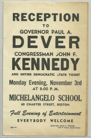 Jfk John F.  Kennedy Congress Political Campaign Poster Broadside Brochure Boston