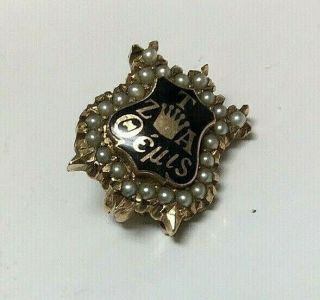 Vintage Zeta Tau Alpha Sorority Member Pin Badge W/ Seed Pearls Gf