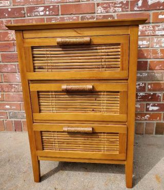 Vintage Pier One Imports 3 Drawer Night Stand Wicker Rattan Bamboo