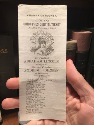 1864 Union Party Abraham Lincoln Andrew Johnson Campaign Ballot Ticket