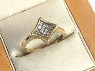 Unusual Shape Vintage 14ct Gold And Diamond Cluster Ring,  Size L