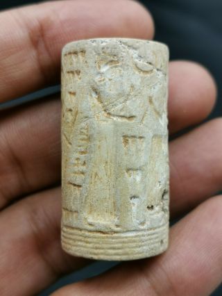 Very Old Near Eastern White Stone,  King Inscription Cylinderseal Bead