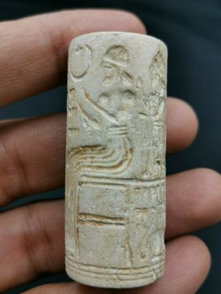 Very Old Near Eastern White Stone,  King Cylinderseal Bead With Inscription