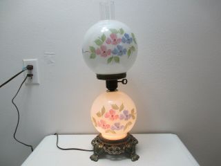 Vintage Ef & Ef Industries Hurricane Table Lamp Milk Glass Hand Painted 22 " Tall