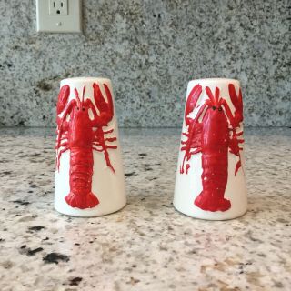 Vintage Japan Red Lobsters Painted Ceramic Salt And Pepper Shakers Very