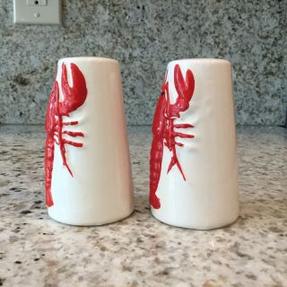 Vintage Japan Red Lobsters Painted Ceramic Salt And Pepper Shakers Very 2