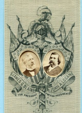 1884 JAMES BLAINE & JOHN LOGAN Jugate Photo Silk Ribbon Lost To Cleveland 2