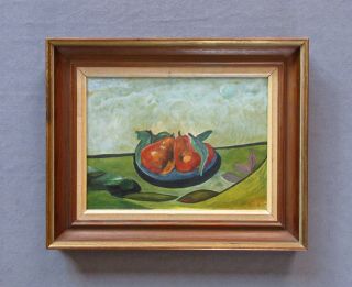 Vintage Mid Century Modernist Still Life Of Pears Oil Painting