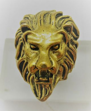Vintage Roman Style Gold Gilded Ring With Lion Head Bezel