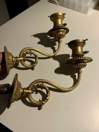 Pair Vintage Solid Brass Wall Sconces Light Fixtures.  Over 2 1/2 Lbs.  Each