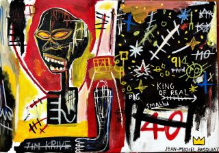Jean - Michel Basquiat Vintage Painting On Canvas,  Signed (no Warhol,  Haring,  Koons)
