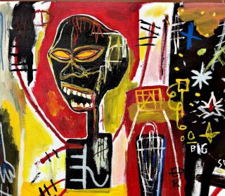 JEAN - MICHEL BASQUIAT VINTAGE PAINTING ON CANVAS,  SIGNED (no Warhol,  Haring,  Koons) 2