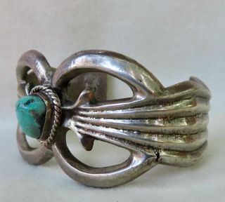 Vintage Navajo Silver & Turquoise Sandcast Cuff Bracelet Heavy 75.  5 Grams