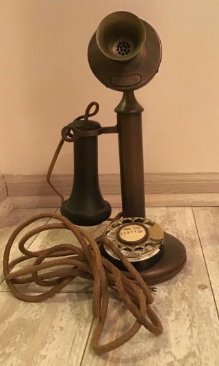 Vintage At&t Brass Rotary Dial Candlestick Phone Model 337 12” Tall