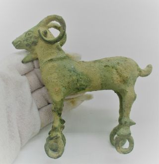 Circa 1000 Bce Ancient Luristan Bronze Ram Figurine Very Rare