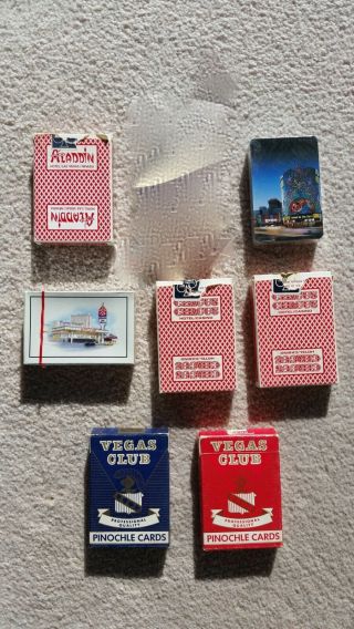7 Vintage Packs Of Las Vegas Casino Playing Cards - Aladdin,  Riviera,  Vegas Club