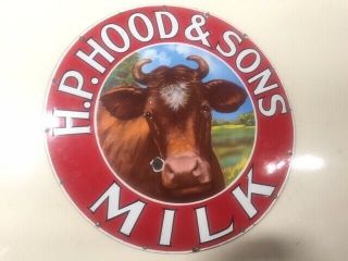 H.  P.  Hood & Son Milk Porcelain Steel 30 " Sign Cow Farm Guernsey Hereford