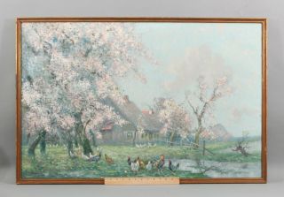 William Clusmann American Impressionist Country Farm Chickens Landscape Painting