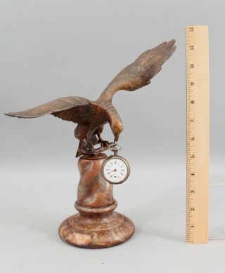 Large Antique Early 20thc Bronzed Spelter American Eagle Pocket Watch Holder,  Nr