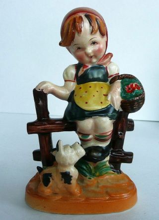 Vintage Occupied Japan Hand Painted Porcelain Girl Hand Painted With Scotty Dog