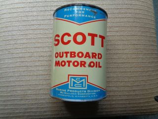 Vintage Scott Outboard Motor Oil One Quart Can Full
