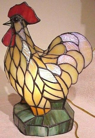 Vintage Large 14 " Tall Yellow Stained Glass Country Farm Rooster Chicken Lamp