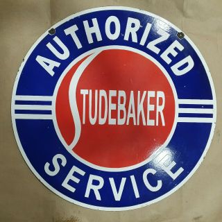Studebaker Authorized Service 2 Sided Vintage Porcelain Sign 30 Inches Round
