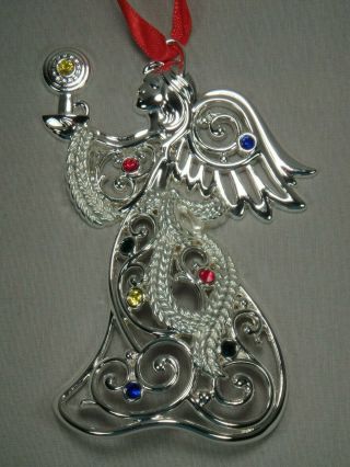 Lenox Sparkle And Scroll Multi - Colored Crystal Silver Angel Christmas Ornament