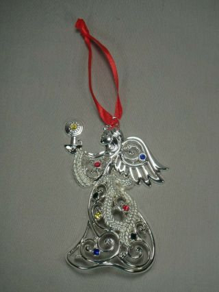 Lenox Sparkle and Scroll Multi - Colored Crystal Silver Angel Christmas Ornament 2