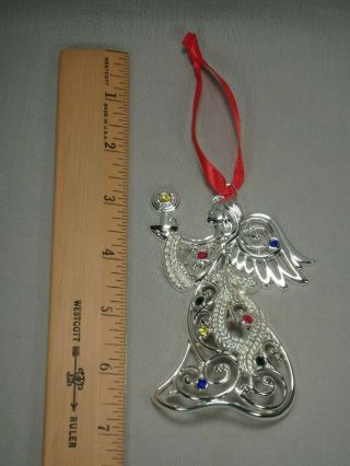 Lenox Sparkle and Scroll Multi - Colored Crystal Silver Angel Christmas Ornament 3