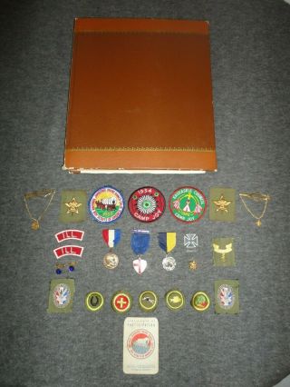 Vtg Bsa Boy Scout 1950 Jamboree Scrapbook/1950 - 56 Badges,  Patches,  Pins - Troop 39