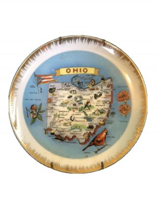 Vintage Ohio Decorative Wall Hanging Plate With Hanger Gold Trim