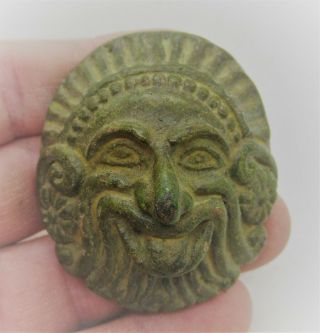 European Finds Ancient Roman Bronze Fitting In The Form Of Silenus Face 300ad