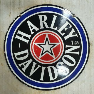 Harley Davidson Service 2 Sided 30 Inches Round Vintage Enamel Sign