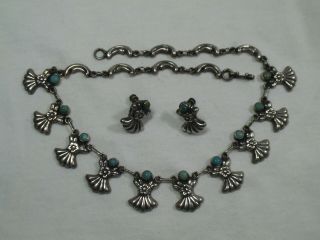 Vtg Bernice Goodspeed Taxco Sterling Silver Necklace,  Earrings - Turquoise,  Link - C