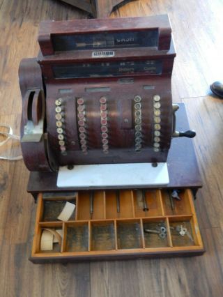Antique Vintage The National Cash Register Wood With Key From Penn.  -