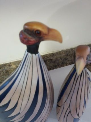 Feathers Gallery Wooden Pair Hand Carved 12”Crowned Guinea Fowl Ed of 2000 3