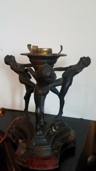 Unique Vintage Antique Art Deco Lamp With 3 Dancing Ladies