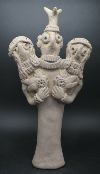Ancient Three Headed Syro - Hittite Terracotta Idol Statue