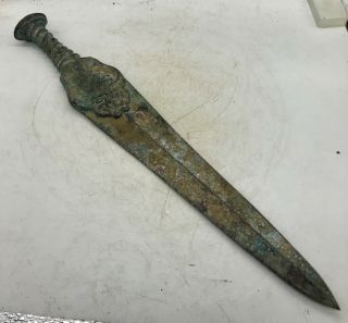 Ancient Viking Bronze Battle Object With Beast Hilt Twisted Handle