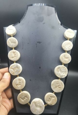 Very Old Perfect Alabaster Stone Round Diffrenet Intaglios Antique Neckless