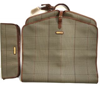 Vintage Polo Ralph Lauren Houndstooth Coated Canvas Leather Garment Travel Bags