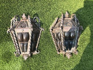 Vintage Antique Pair Cast Iron Porch Light Sconces Gothic