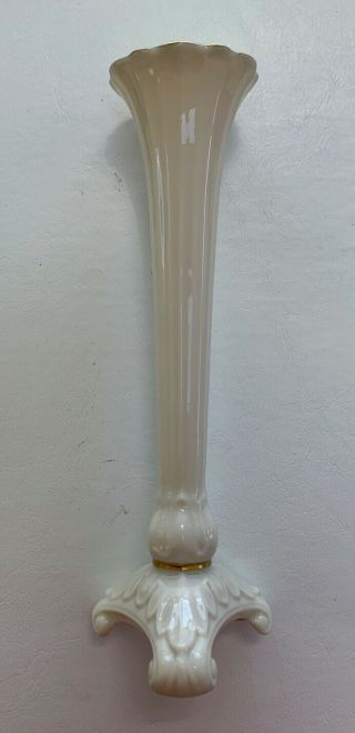 Lenox 7 1/2 Inch Very Unique Bud Vase - Usa Ivory & Gold Trim