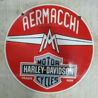 Harley Davidson Aermacchi 2 Sided 30 Inches Round Vintage Enamel Sign