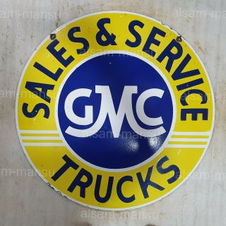 Gmc Sales Service 2 Sided 30 Inches Round Vintage Enamel Sign